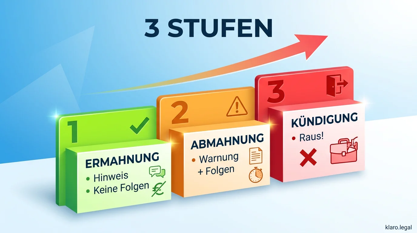 Infografik: 3 Stufen – Ermahnung, Abmahnung, Kündigung