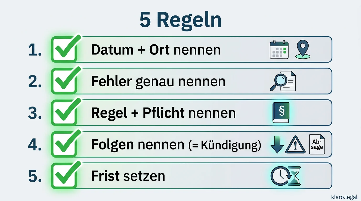 Infografik: 5 Regeln für eine gültige Abmahnung