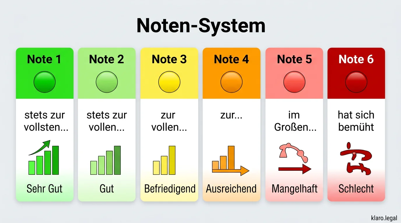 Infografik: Das Notensystem im Arbeitszeugnis – von Note 1 bis Note 6