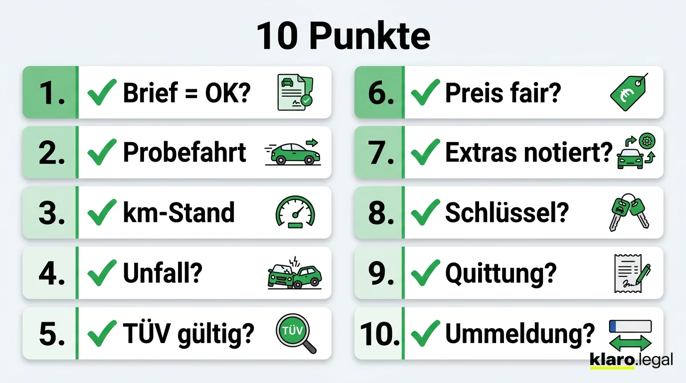 Infografik: Checkliste Autokauf – 10 Punkte vor der Unterschrift