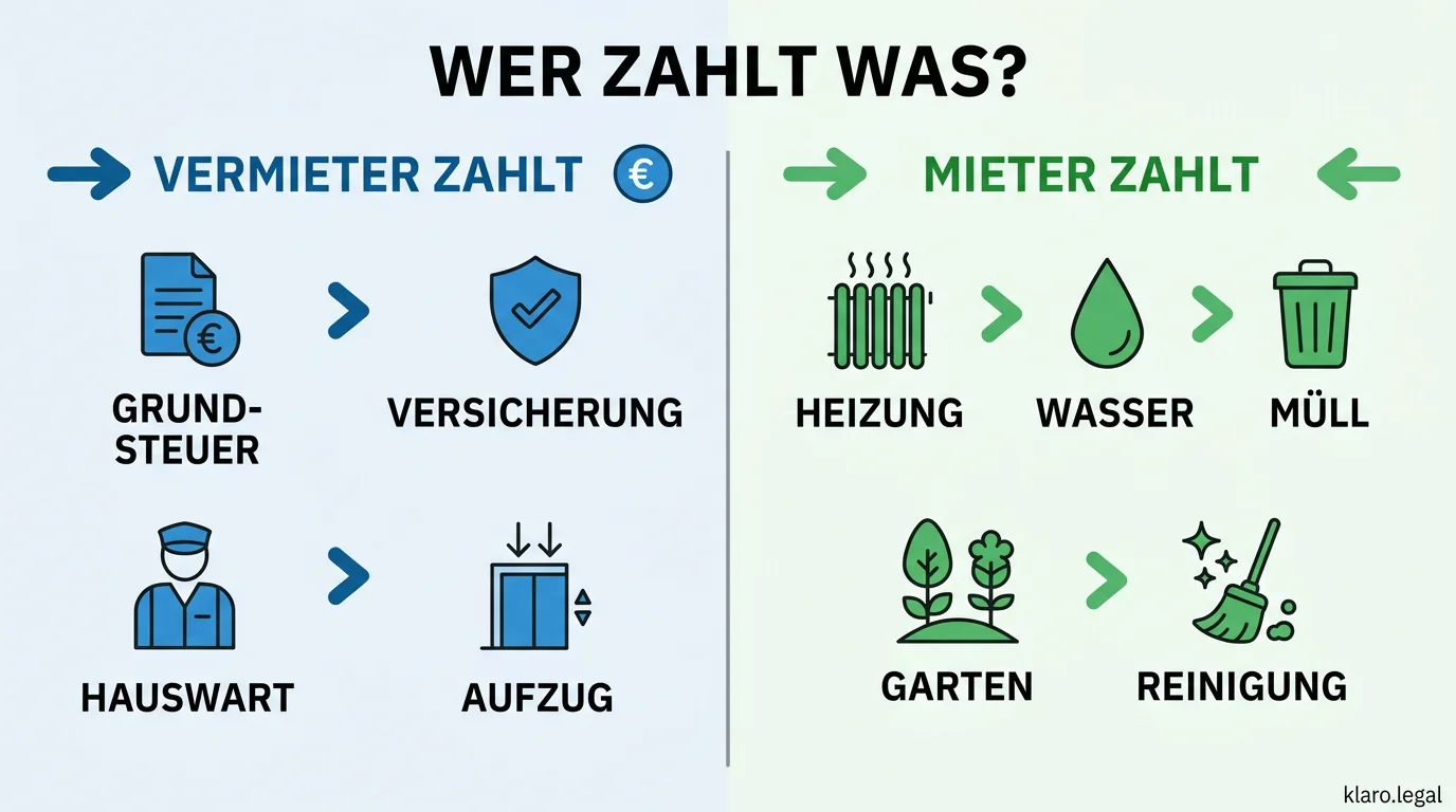 Infografik: Wer zahlt was bei der Nebenkostenabrechnung – Vermieter vs. Mieter