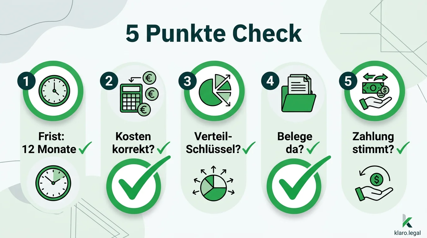 Infografik: 5-Punkte-Checkliste für die Nebenkostenabrechnung