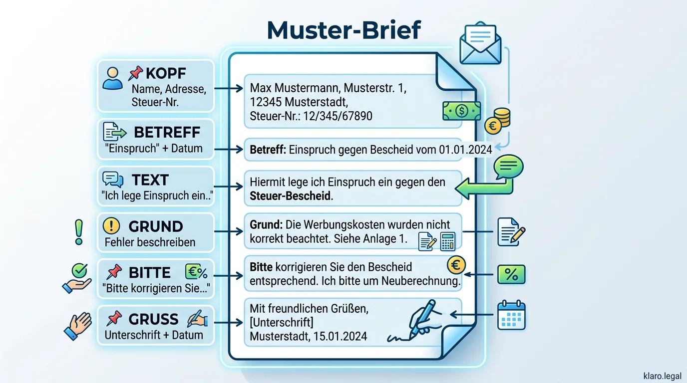 Infografik: Muster-Brief für den Einspruch beim Finanzamt