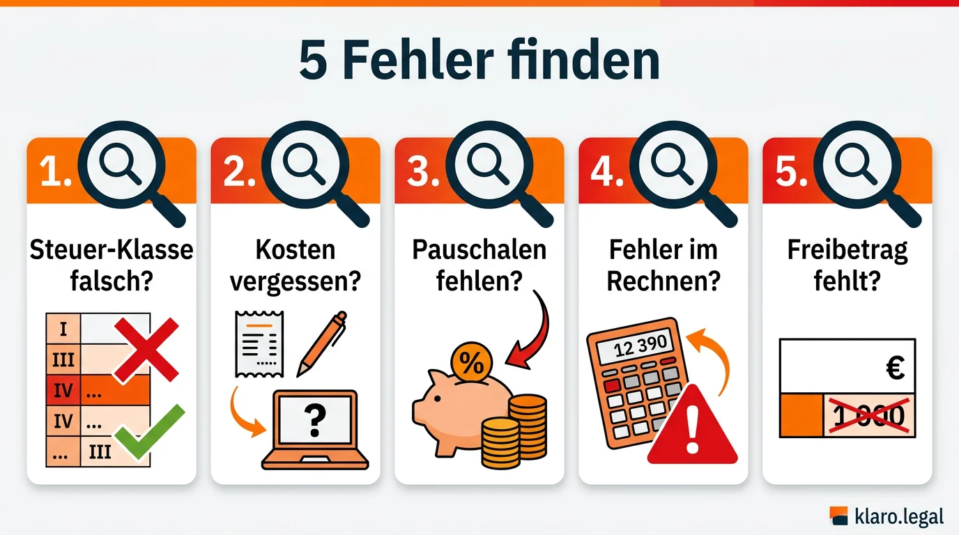 Infografik: 5 häufige Fehler im Steuerbescheid finden