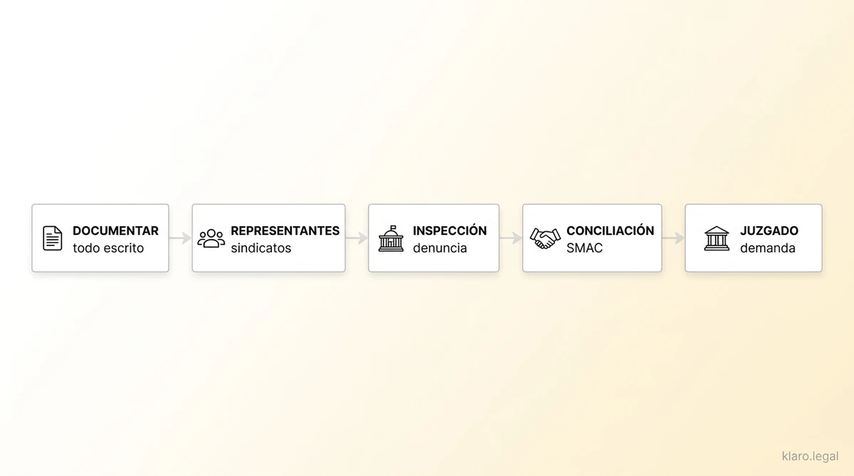 Trabajadores españoles ejerciendo sus derechos laborales en el lugar de trabajo