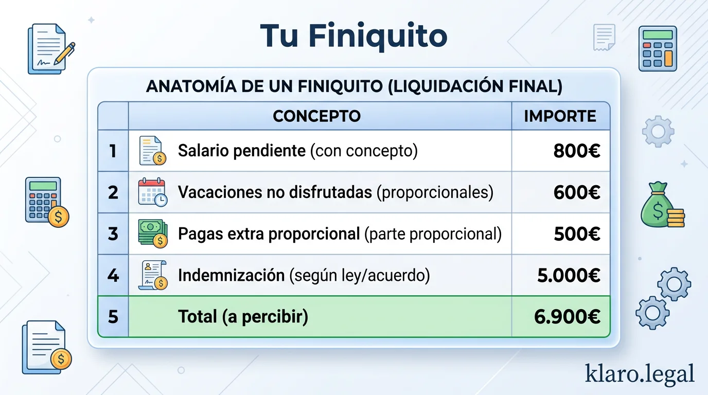 Ejemplo de finiquito: desglose de los conceptos que debe incluir y cómo calcularlo correctamente